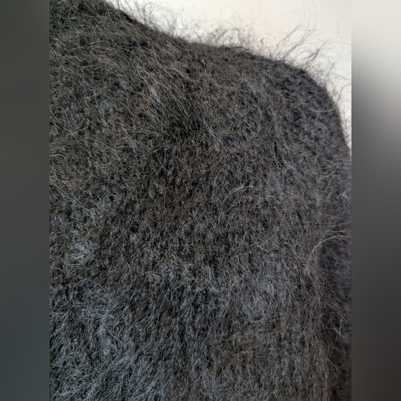 Vintage Hand Knit Mohair Wool Cardigan Sweater Black  Woman's Size 1x 14/16 - Picture 9 of 10